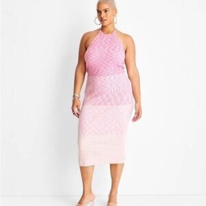 Pink Ombre Halter Midi Dress NWOT
